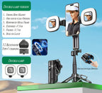 Upgrated 5-in-1 Magnetic Selfie Stick with Remote for Cell Phone 360° Rotation.Can Transforms into Mini Tripod/Camera Grip/Handheld Stabilizer/Phone Stand.Extend to 25 inches