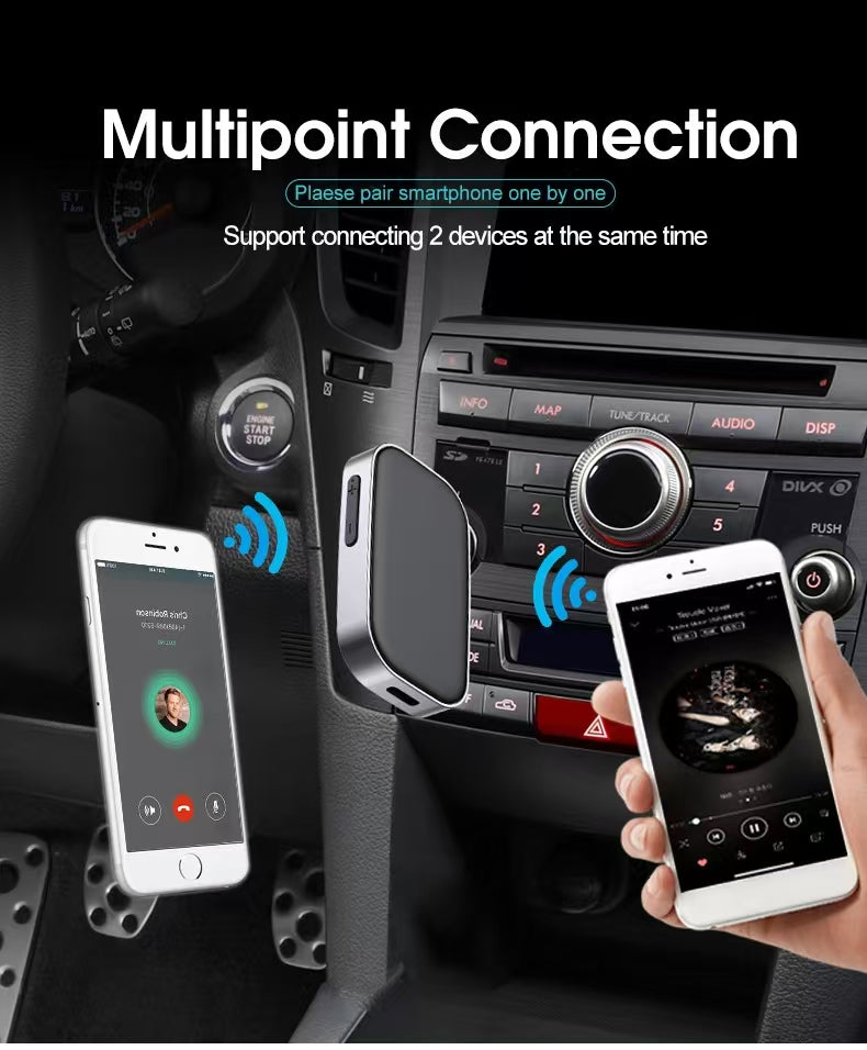 Car Bluetooth Receiver, Noise Cancelling 3.5mm AUX Bluetooth Car Adapter, Wireless Audio Receiver for Home Stereo/Wired Headsets, Hands-Free Calling