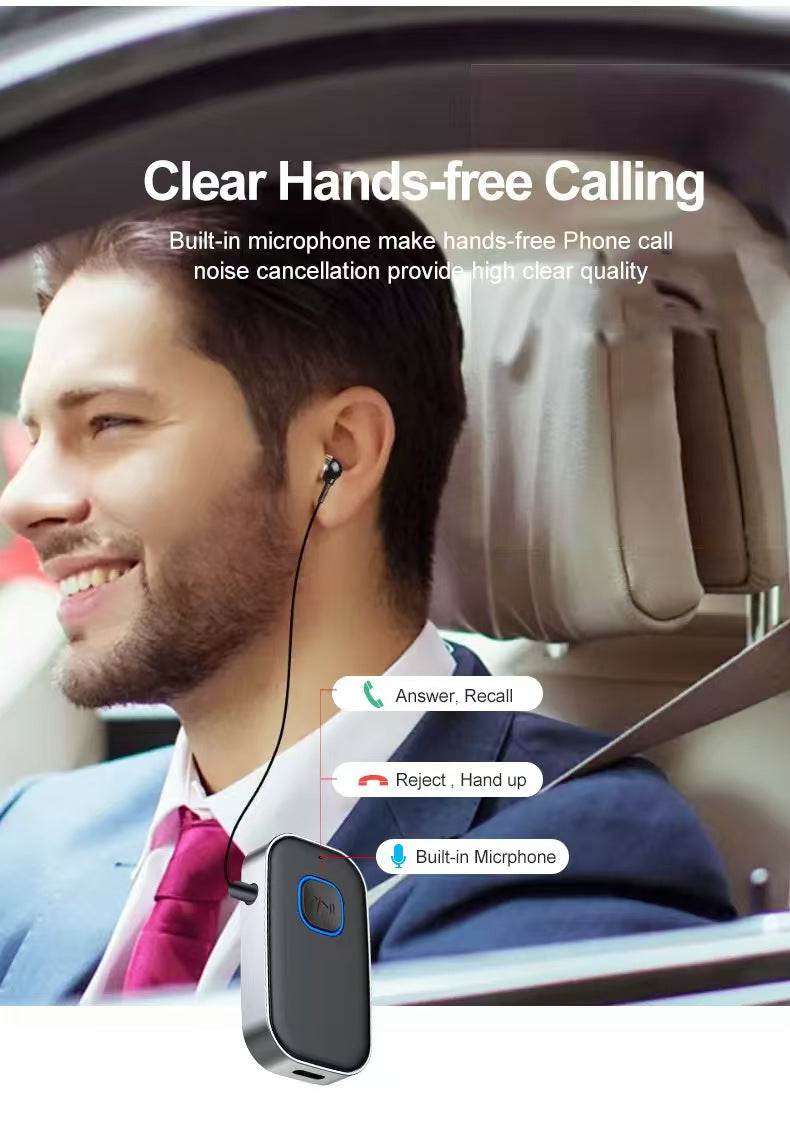 Car Bluetooth Receiver, Noise Cancelling 3.5mm AUX Bluetooth Car Adapter, Wireless Audio Receiver for Home Stereo/Wired Headsets, Hands-Free Calling