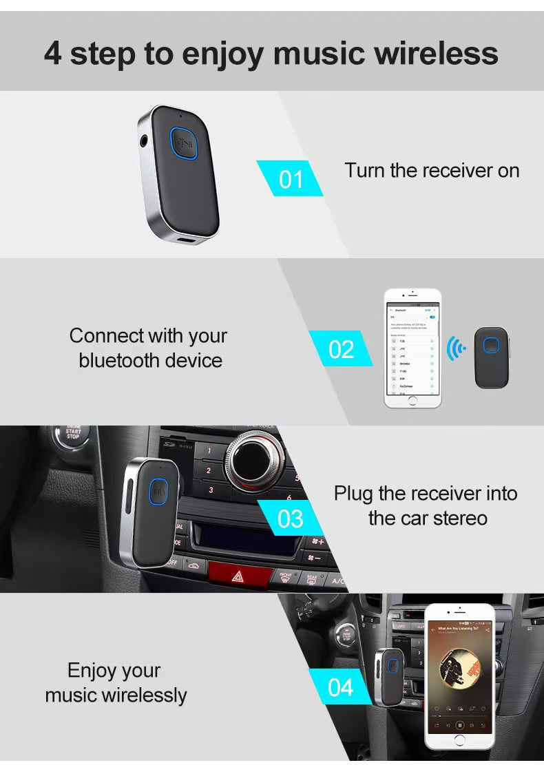 Car Bluetooth Receiver, Noise Cancelling 3.5mm AUX Bluetooth Car Adapter, Wireless Audio Receiver for Home Stereo/Wired Headsets, Hands-Free Calling