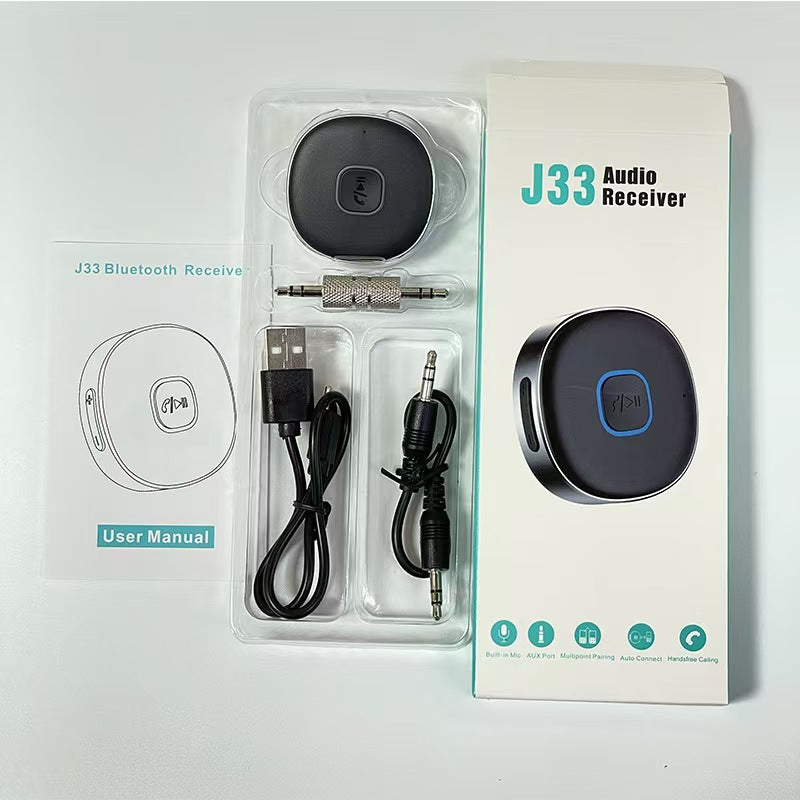 Car Bluetooth Receiver, Noise Cancelling 3.5mm AUX Bluetooth Car Adapter, Wireless Audio Receiver for Home Stereo/Wired Headsets, Hands-Free Calling