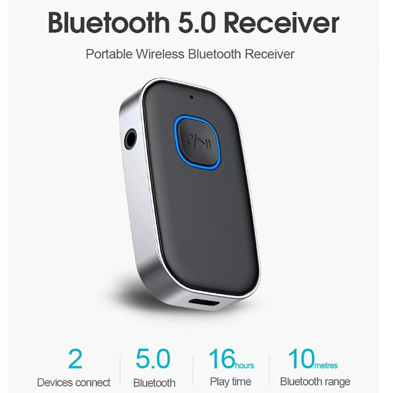 Car Bluetooth Receiver, Noise Cancelling 3.5mm AUX Bluetooth Car Adapter, Wireless Audio Receiver for Home Stereo/Wired Headsets, Hands-Free Calling
