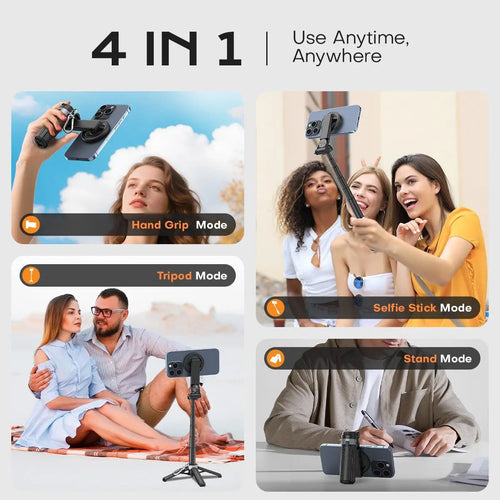 Upgrated 5-in-1 Magnetic Selfie Stick with Remote for Cell Phone 360° Rotation.Can Transforms into Mini Tripod/Camera Grip/Handheld Stabilizer/Phone Stand.Extend to 25 inches