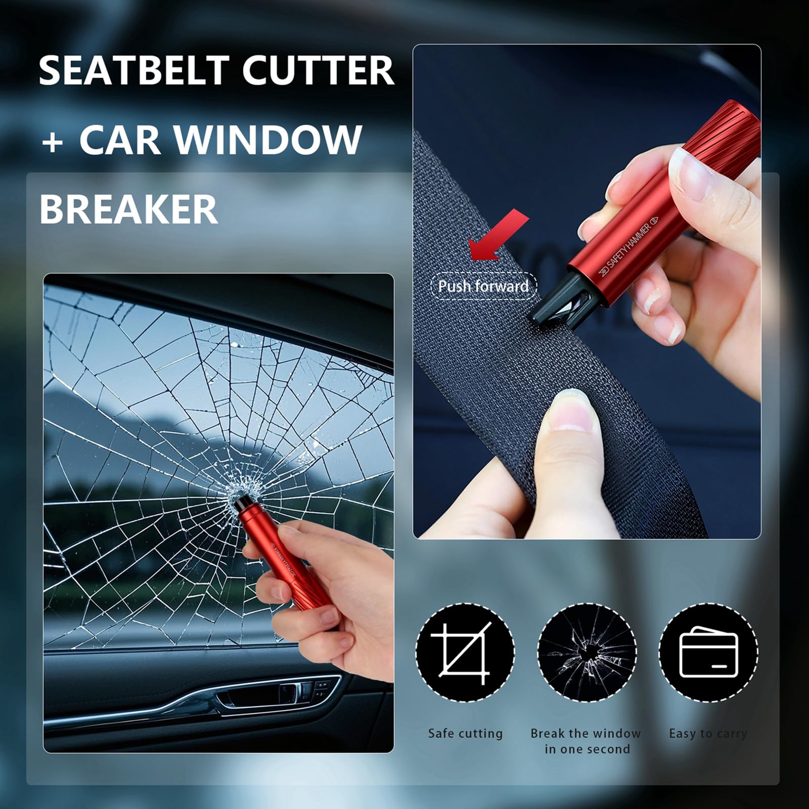 2 Pack 2026 Upgraded Safety Hammer,Safe Hammer Glass Breaker Under Water,Seatbelt Cutter Window Breaker Emergency Escape Tool
