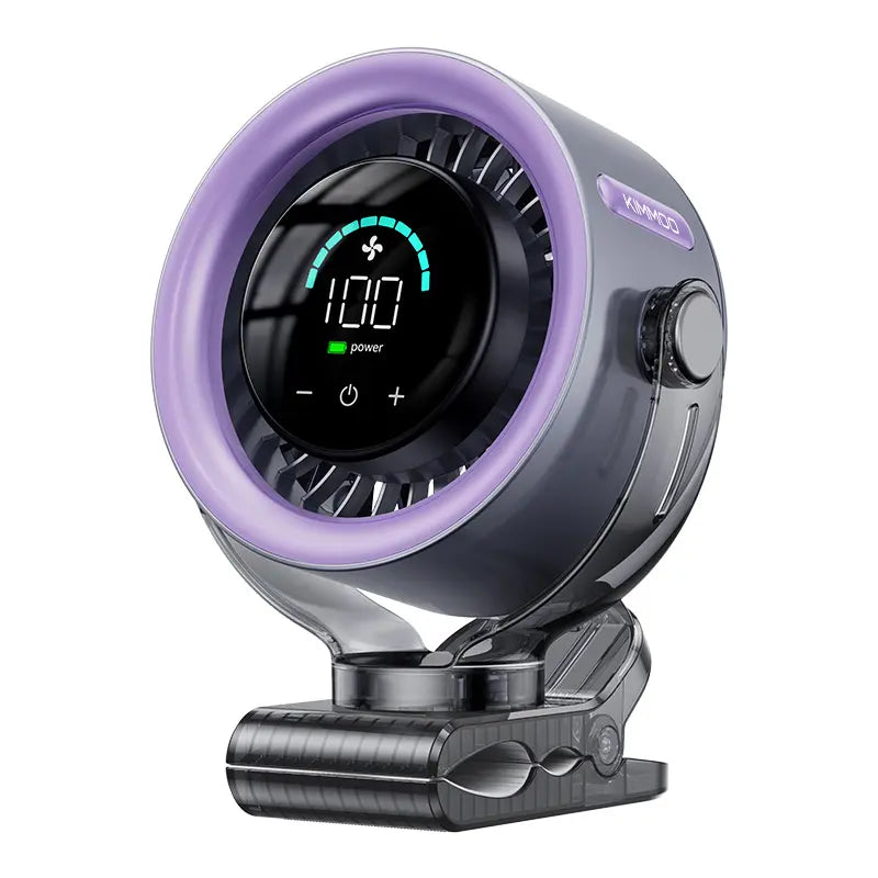 Rechargeable portable clip-on fan - 100-speed touch control, LED display, 360° rotating silent turbine for in-car circulation, suitable for strollers, beds, travel, camping, golf, gym and summer use