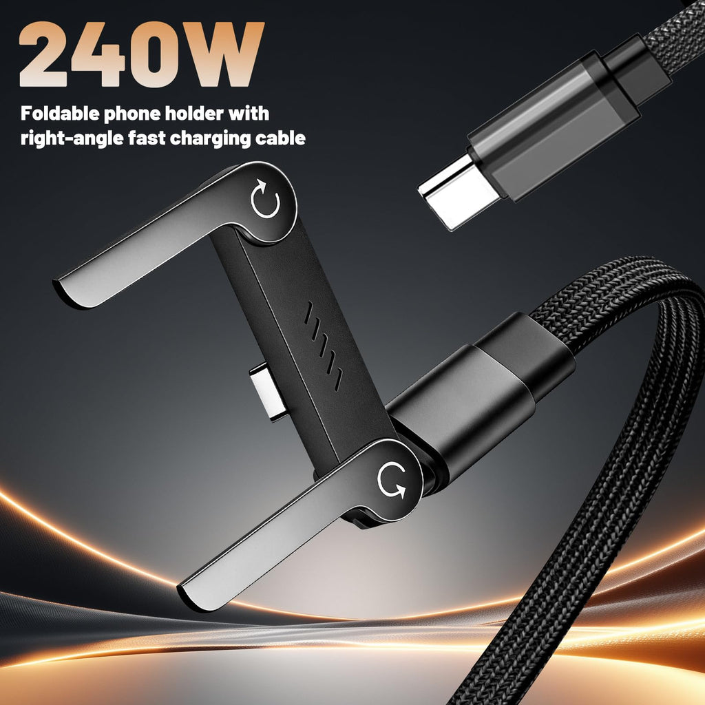 240W Foldable Phone Stand & Bendable Fast Charging Cable Compatible with iPhone 15-17 iPad Samsung Durable Aluminum Connector Universal Fit 1.5M Length for Hands-Free Charging