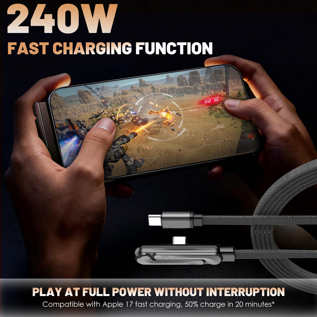 240W Foldable Phone Stand & Bendable Fast Charging Cable Compatible with iPhone 15-17 iPad Samsung Durable Aluminum Connector Universal Fit 1.5M Length for Hands-Free Charging