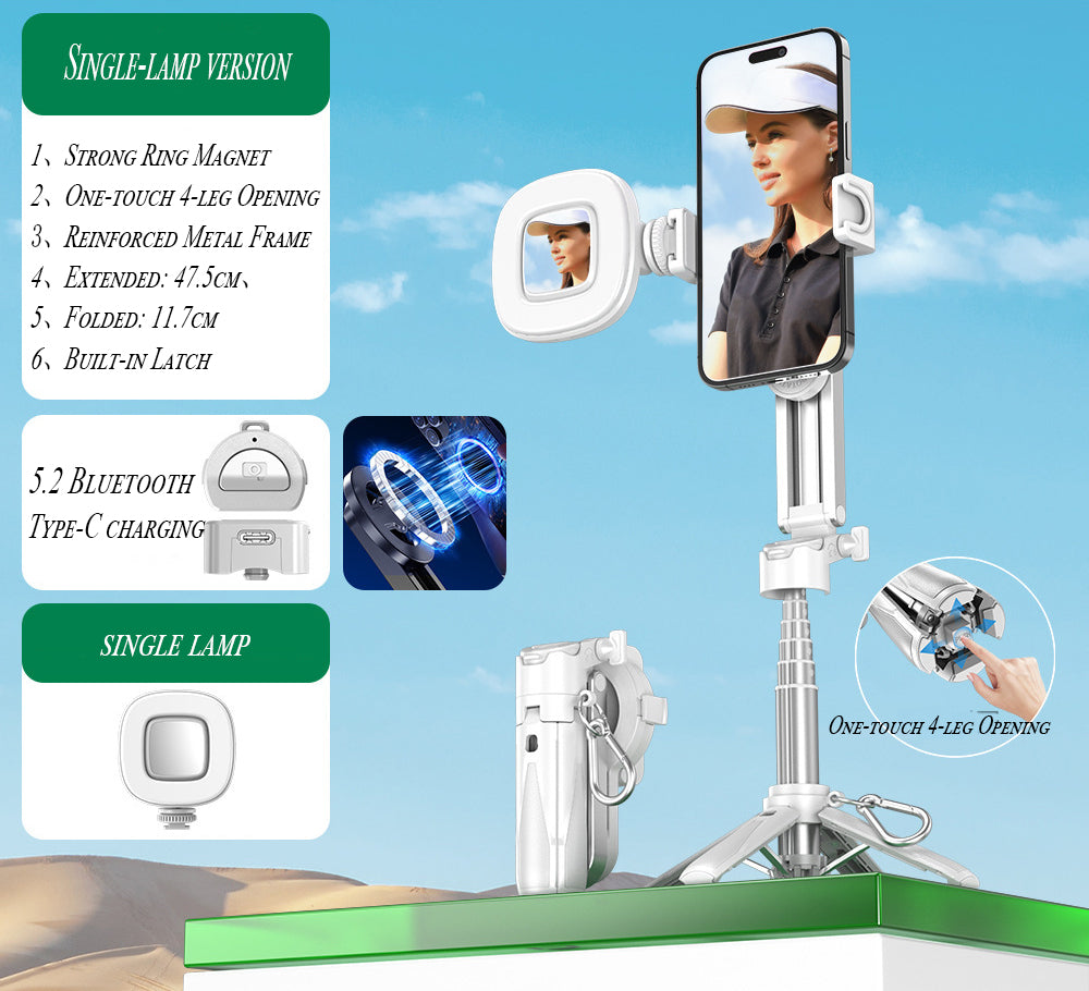 Upgrated 5-in-1 Magnetic Selfie Stick with Remote for Cell Phone 360° Rotation.Can Transforms into Mini Tripod/Camera Grip/Handheld Stabilizer/Phone Stand.Extend to 25 inches