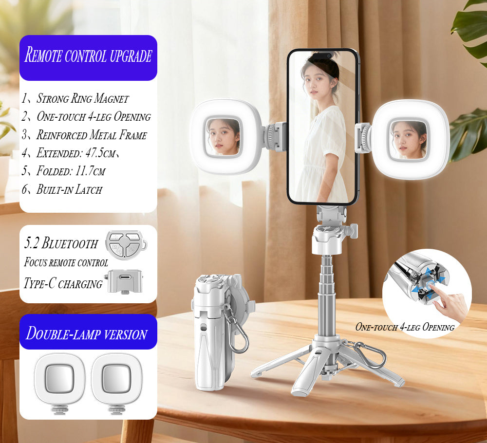 Upgrated 5-in-1 Magnetic Selfie Stick with Remote for Cell Phone 360° Rotation.Can Transforms into Mini Tripod/Camera Grip/Handheld Stabilizer/Phone Stand.Extend to 25 inches